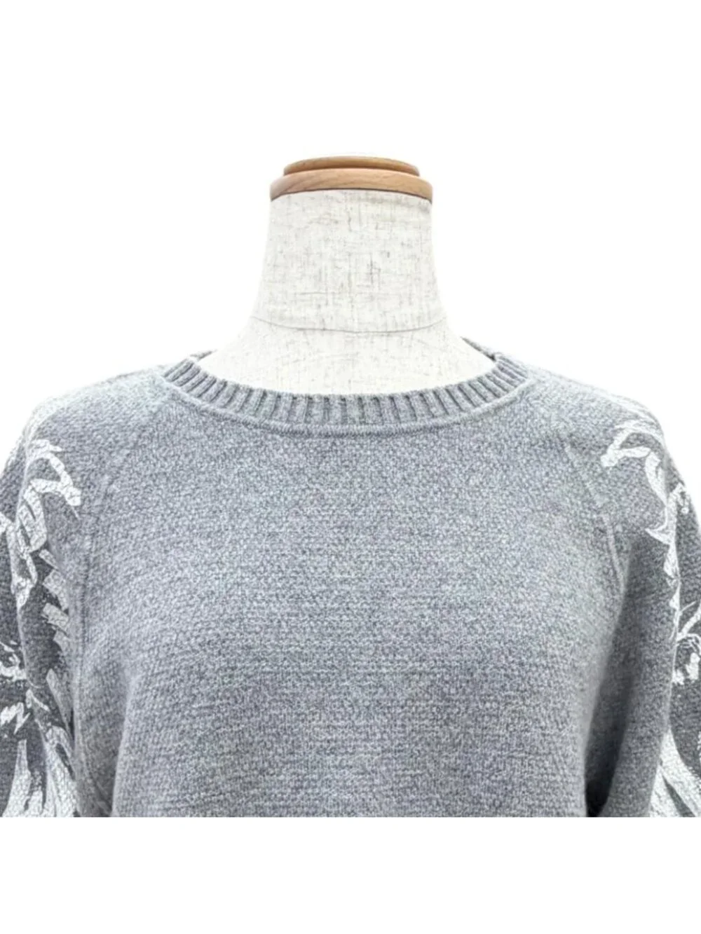 Chanel Cashmere Lion Crew Neck Long Sleeve Knit Sweater Gray 38